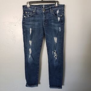 7 For All Mankind 7FAM 27 Josefina Boyfriend Jeans Distressed Denim Medium Wash